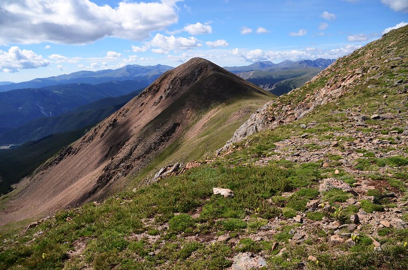 View of an unnamed peak (12,845') and the Mad Creek drainage from the CDT to Mt Flora