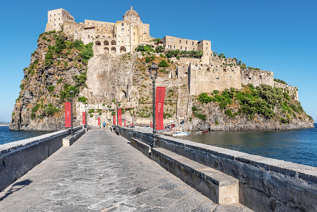 Entrance to the Aragonese castle, an imposing fortress on the island of Ischia