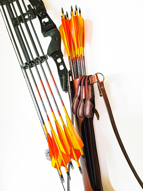 Bow, arrows, quiver and glove