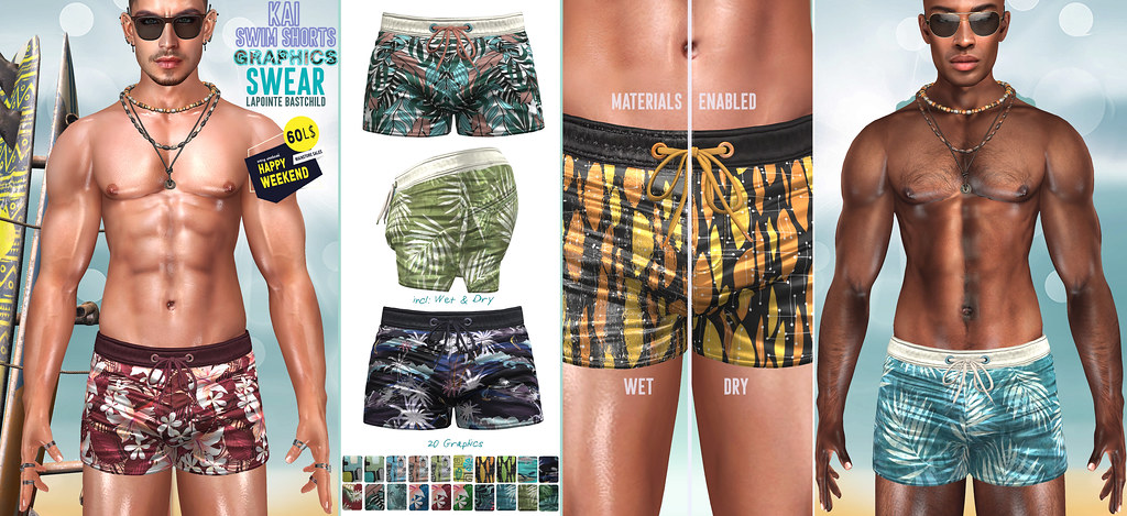 New! Kai Graphics Swim Trunks for 60 L$ Happy Weekend!