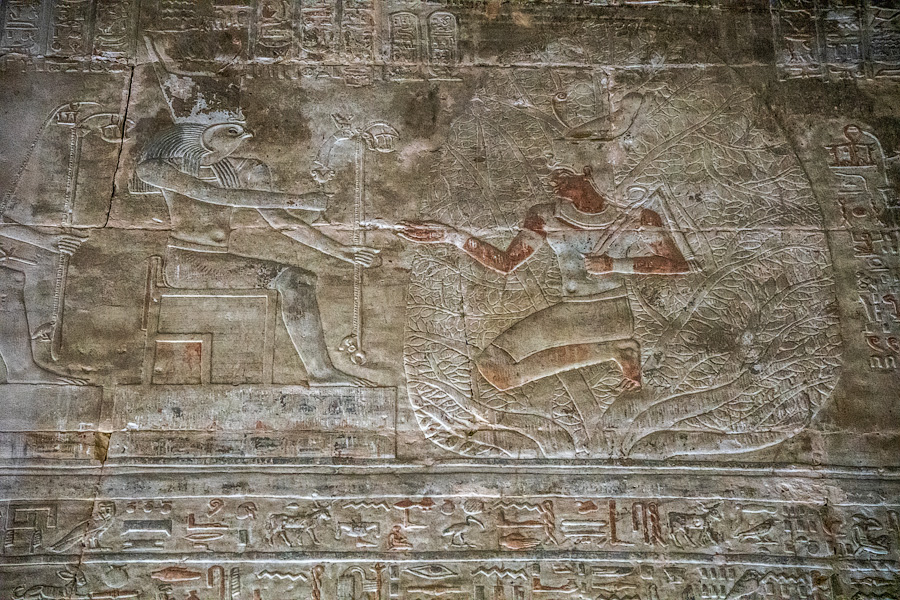 Фараон на фоне священного дерева Исиды (акация). Посвящение от Гора
