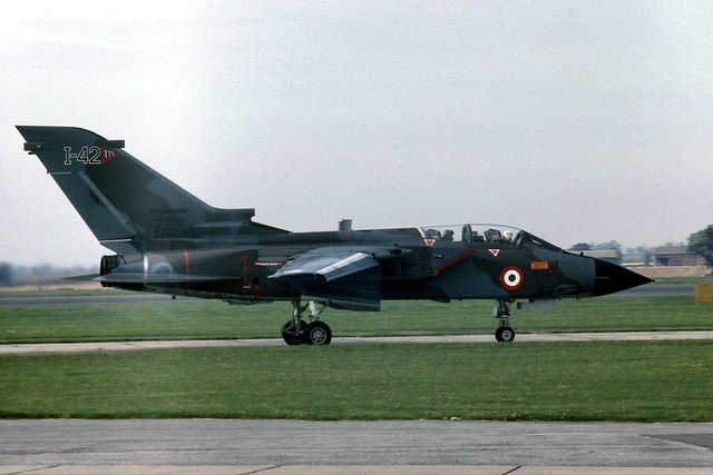 Italian Airforce Panavia Tornado IDS MM.55000 code 'I-42' seen taxiing out for a training flight at RAF Cottesmore