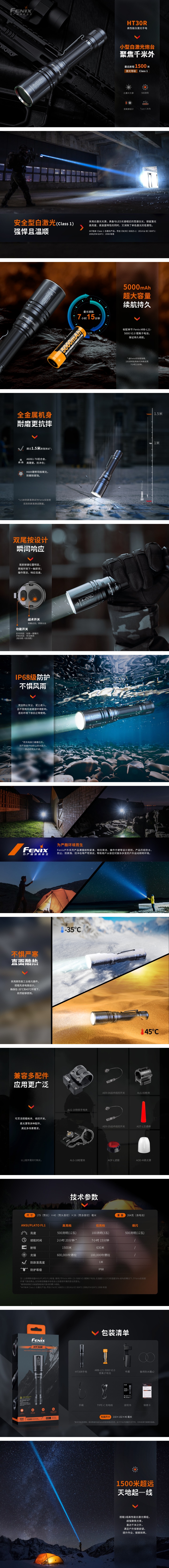 錸特光電【FENIX】HT30R 1500米 LEP雷射 白激光 超遠射程 500流明 戰術手電筒  白光雷射遠射筒