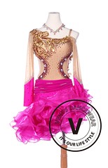 Gold and Rose Sequin Latin Rhythm Chacha Salsa Competition Dancing Dress
