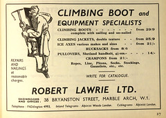 Robert Lawrie Ltd. climbing equipment advertisement, The Rucksack, 1938. Cadbury Research Library.