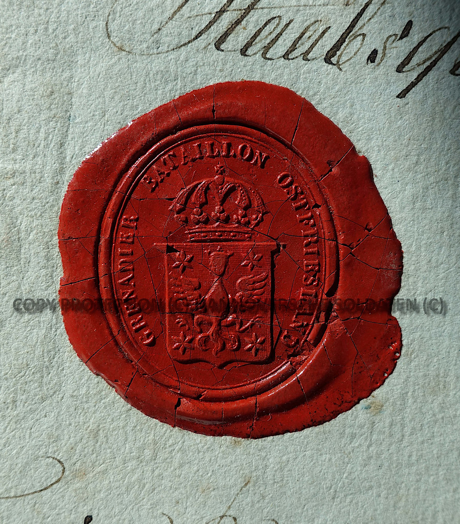 Lacksiegel des Grenadierbataillon Ostfriesland (1816-1820) auf einem Dokument von 1819, Königreich Hannover