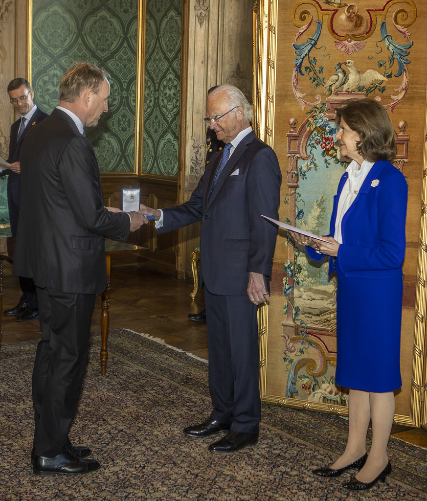 King Carl XVI and Queen Silvia,Awarding of medals at the Royal Castle.