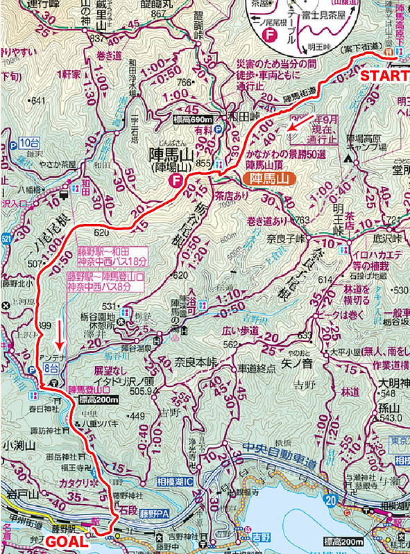 陣馬山の地図