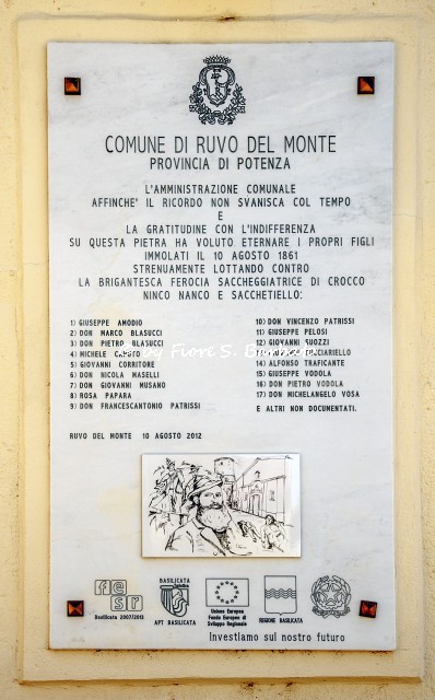 Ruvo del Monte (PZ), 2022, Targa ricordo dell'assalto di briganti guidati da Crocco.