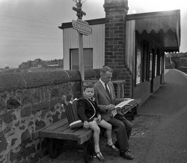 My Dad and brother Mike waiting at Kinghorn Station for the train to Edinburgh,about 1962.