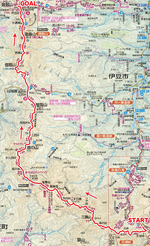 伊豆稜線トレイルの地図