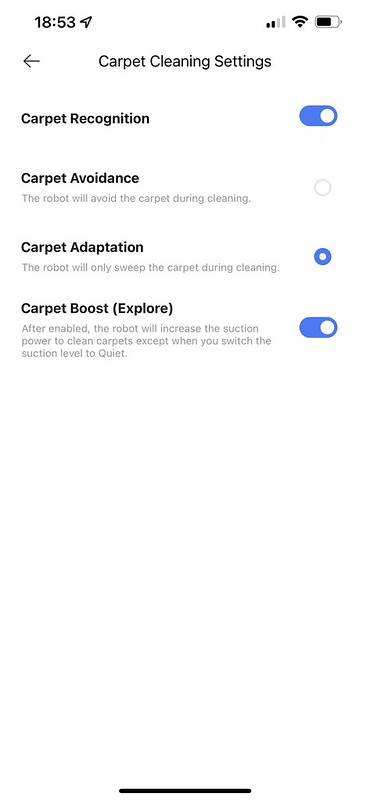 Dreamehome iOS App - Settings - Carpet Cleaning Settings