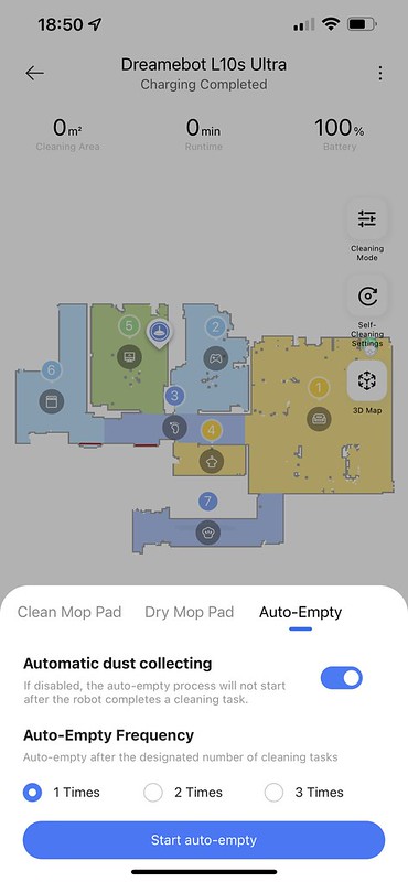 Dreamehome iOS App - Self-Cleaning Settings - Auto-Empty