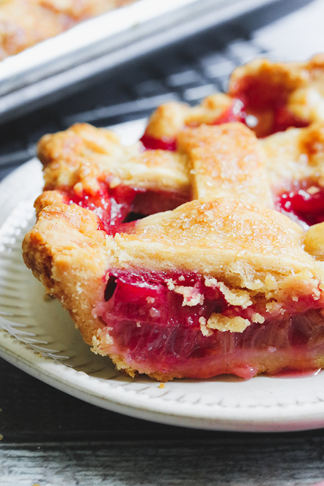 Lattice-Topped Raspberry Rhubarb Slab Pie