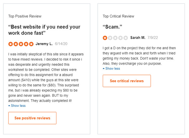 Like every writing service, Homeworkdoer.org have both positive and negative reviews on SiteJabber.