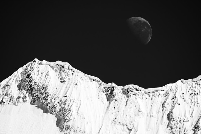 Black and white Moonrise over Mt Sefton