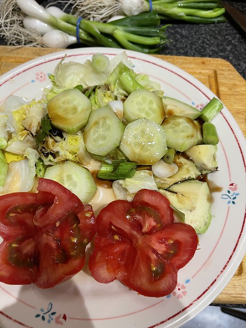 IMG_4727 Fresh Salad Iceberg Lettuce Cucumber Spring Onions and Vine Ripe Tomato Shoreditch London