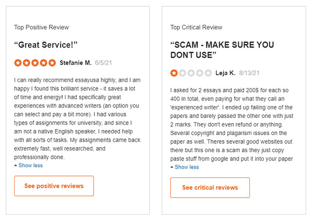 Like every writing service, Essayusa.com have both positive and negative reviews on SiteJabber.
