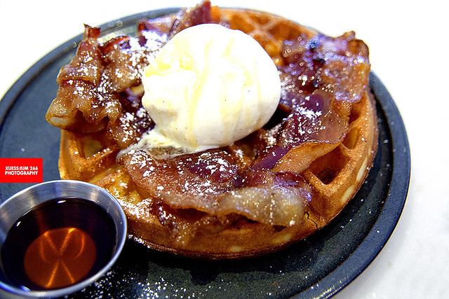 Buttermilk Waffles + Candied Bacon With Ice Cream