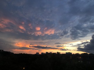 Colorful clouds at sunset, view to Rosslyn from Georgetown, Washington, D.C.