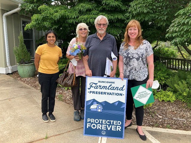 From left to right: Avni Naik, Farmland Preservation Coordinator; Ariel Zijp, Farmland Preservation Manager; and Dorothy and David Sneddon, Landowners, at the easement closing