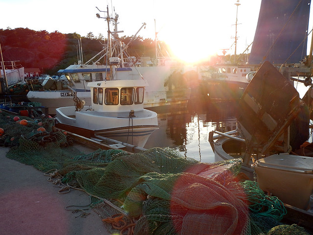 Sun setting in the harbour at Grebbestad, Sweden
