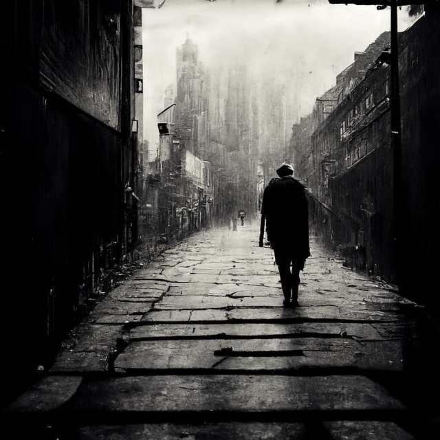 Man walking the city at night. 2