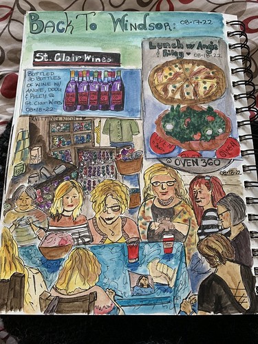 Angela’s sister (@pastichehaus and/or @lisa_lem8) joined us for Knit Night last week while she was on vacation! This is the drawing she did! Can you guess who is who?