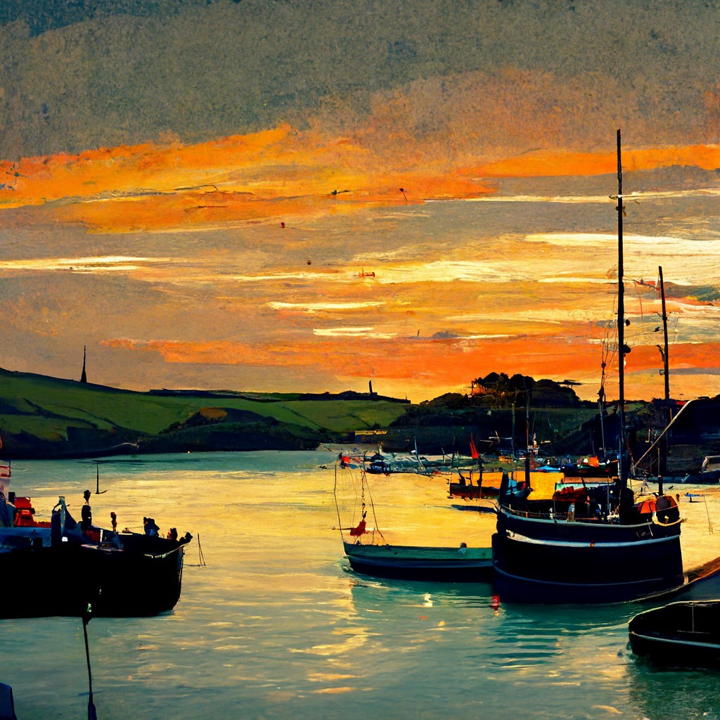 Padstow sunset. A painting generated by midjourney AI