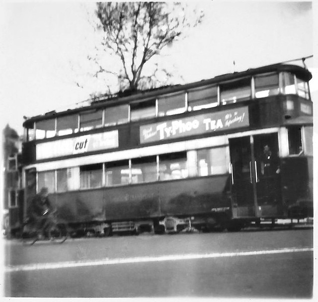 LT 'Feltham' tram on Victoria Emb. Amateur photo Apr 1950
