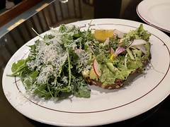 Avocado toast with arugula salad