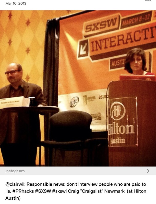 SxSW 2013 Craig Newmark: don't interview people who are paid to lie