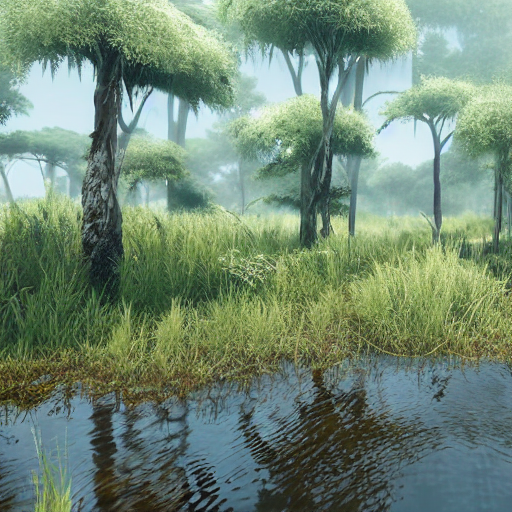 'an ambient occlusion render of a wetland by William Forsyth and Victorine Foot trending on pixiv and CryEngine' Stable Diffusion