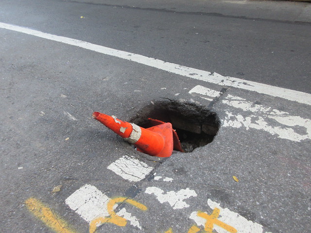 2022 Pothole on 45th Street With Traffic Cones 7264
