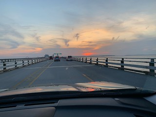 Sun setting as we cross the Chesapeake Bay Bridge