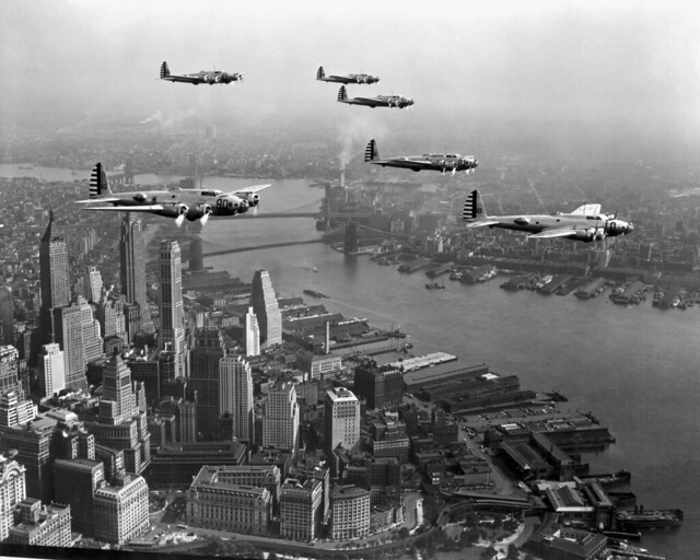 Six Y1B-17 Flying Fortresss Flying Over Manhattan