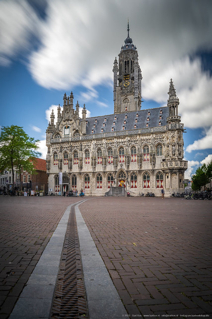 Long exposure of the Square and municipal building of Middelburg Zeeland the Netherlands.