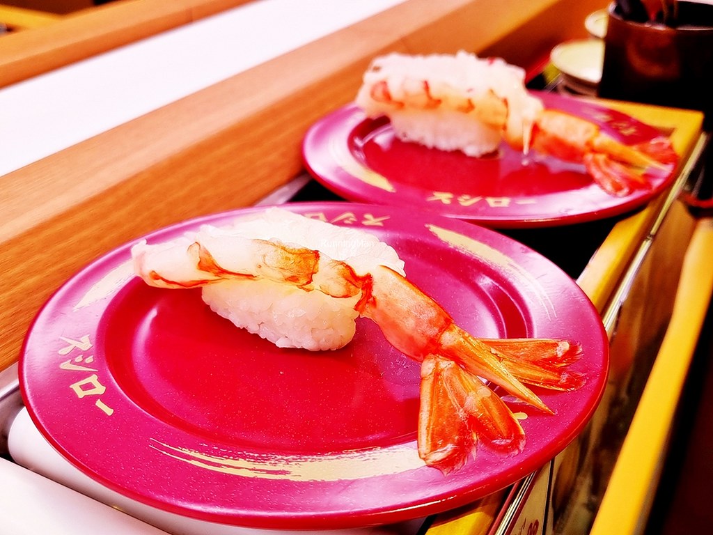 Big Red Shrimp Sushi On Conveyor Belt