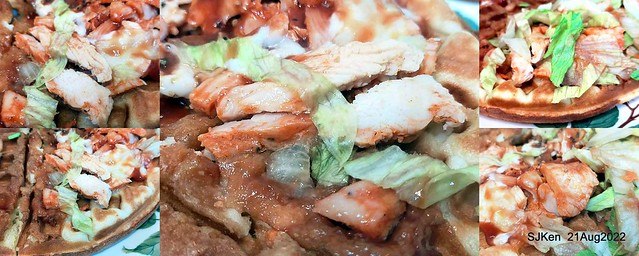 「小木屋鬆餅南港店」3-1 紐澳良雞肉蔬菜鬆餅(New Orleans chicken with vegetable waffle at Shine Mood Waffl store), Taipei, Taiwan, SJKen, Aug 21, 2022.
