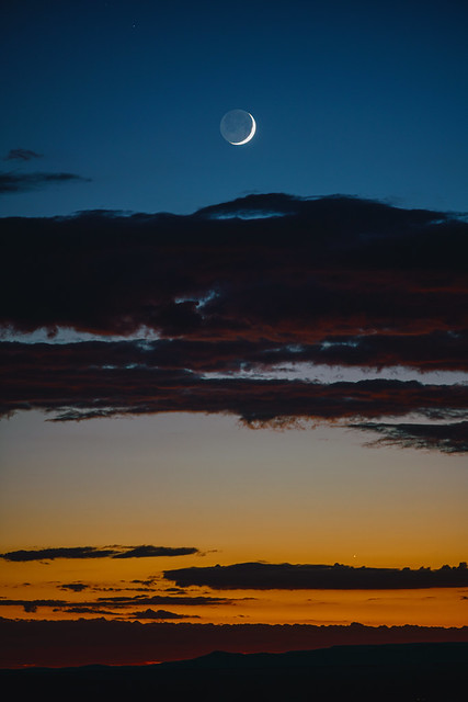 The crescent moon, just after sunset