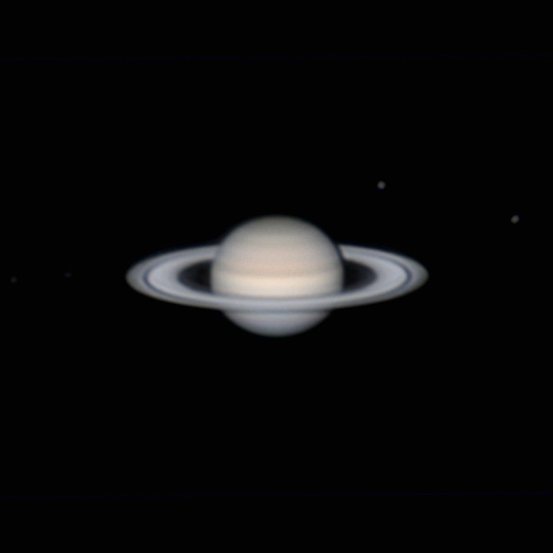 土星と衛星(左からエンケラドゥス、ミマス、ディオネ、テティス) (2022/7/23 1:58)