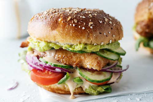 Tasty healthy burgers with chicken breast
