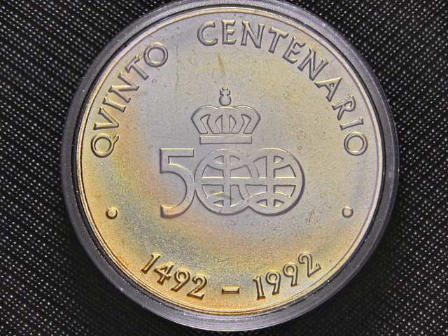 World Coins - 1492-1992 Spain's 500 Years Columbus Gold Plated Copper Medal Qvinto Centenario