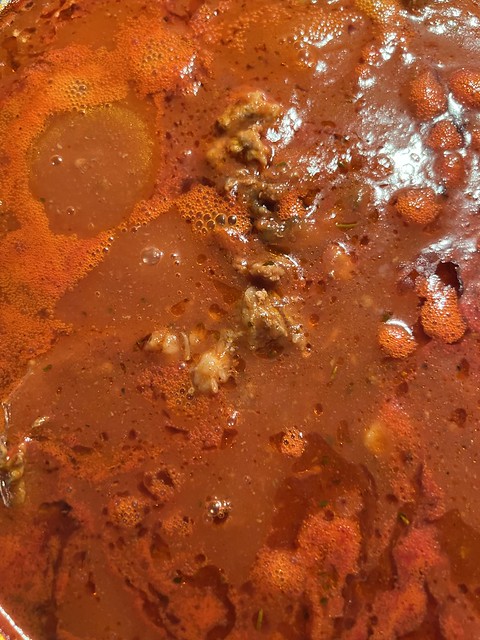 Big pot of tomato sauce simmering away.
