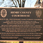 Henry County Courthouse (Paris, Tennessee) Historical plaque for the Henry County Courthouse in Paris, Tennessee (erected 2012 by the Captain Charles Barham Chapter, National Society Colonial Dames XVII Century and Colonel Gideon Macon Chapter, Daughters of the American Colonists).  The plaque states:

Built in 1896 — West Tennessee&#039;s oldest working courthouse

Court-first held in Peter Wall&#039;s home in 1821. A log courthouse built in Clifty 1823. Two story brick courthouse erected on this land in 1825 and replaced in 1852.

The county&#039;s first murder led to the landmark &amp;quot;State vs. Grainger&amp;quot;case (1830) that set a precedent for self defense as the basis for appeal.

During the Civil War, Confederate military units were organized here in 1860 and also 1861. Union forces occupied the courthouse in 1862. Troops were sent from here in WWI and WWII.

Silver dollars donated by citizens are melted in the bell in the tower.

In war and peace this courthouse is the center of the community.