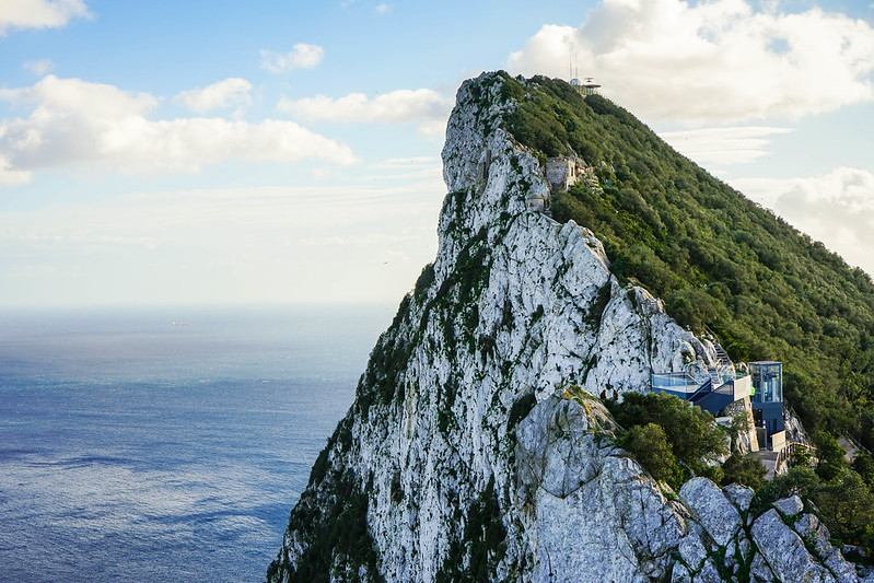 The top of the rock in Gibraltar. You can see the sea behind it