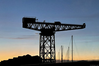 Sunset; the James Watt Dock Crane, Greenock, Scotland.