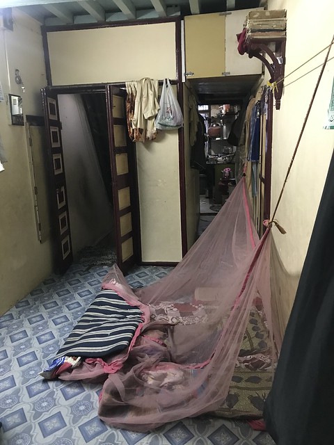 Net and bedding in living area
