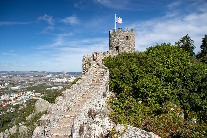 Walking around the walls of the castle.