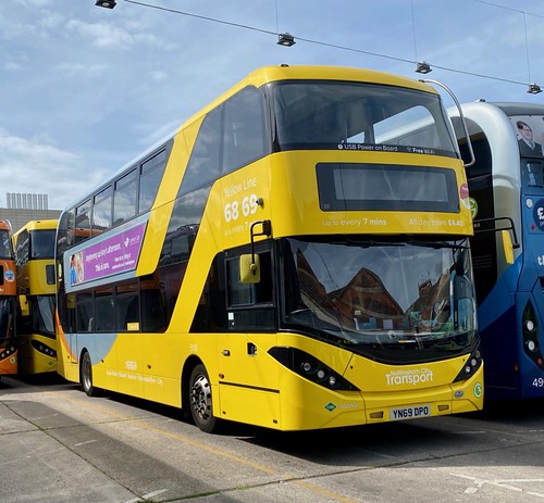 YN69 DPO ‘Nottingham City Transport’ No. 508 ‘Yellow Line 68 69’. Scania N280UD / Alexander Dennis Ltd. Enviro 400CBG City  on ‘Dennis Basford’s railsroadsrunways.blogspot.co.uk